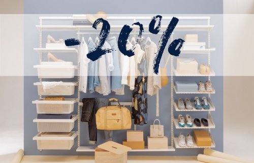 Sovella-säilytysjärjestelmä valkoisessa värissä vaatehuoneessa: 20% alennus