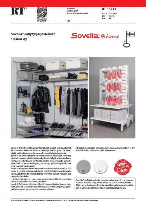 Sovella-säilytysjärjestelmän RT-kortti